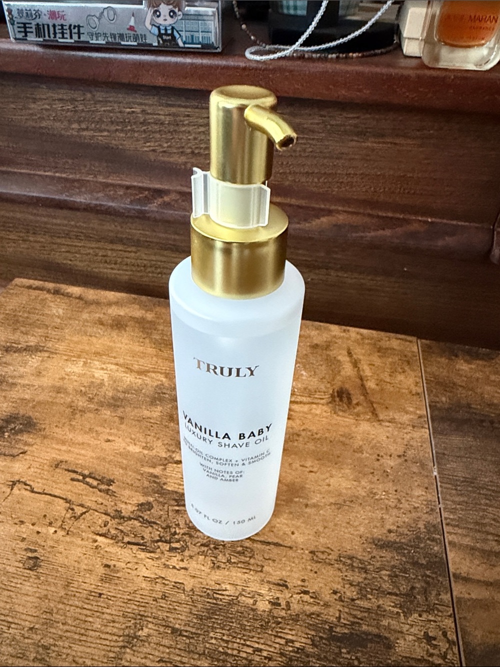 TRULY Vanilla Baby Shave Oil — White Bottle with Gold Pump